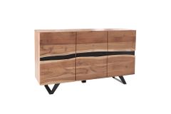 Massivholz Sideboard AMAZONAS 150cm Akazie natur Metall schwarz Baumkante