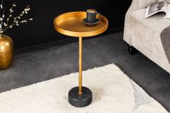 Runder Beistelltisch TRAYFUL 60cm gold Eisen schwarzer Marmorfuß handmade