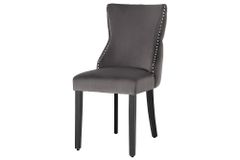 Chesterfield Stuhl CASTLE DELUXE grau Samt mit Löwenkopf Nieten