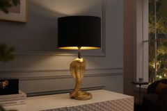 Design Tischlampe COBRA 65cm gold Schlangen Skulptur schwarzer Stoffschirm