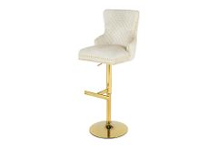 Höhenverstellbarer Barhocker CASTLE DELUXE beige Samt gold Edelstahl mit Löwenkopf