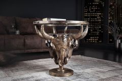 Extravaganter Couchtisch MATADOR 56cm bronze Stierkopf mit Glasplatte