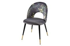 Design Stuhl PRÊT-À-PORTER grau Samt florales Muster und goldene Fußkappen