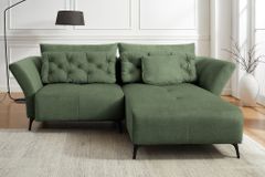 Modernes Ecksofa MARRAKESCH 265cm grün Samt 3-Sitzer inkl. Kissen Ottomane rechts