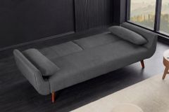 Design Schlafsofa DIVANI 220cm grau Samt 3-Sitzer mit Bettfunktion Walnuss-Füße