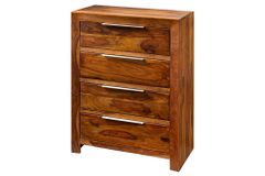 Massivholz Kommode PURE 100cm braun stone finish Sheesham mit vier Schubladen