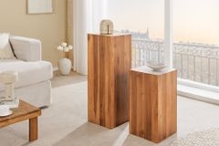 Massivholz Dekosäule COLUMNA 50cm braun Akazie Beistelltisch