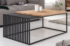 Massivholz Couchtisch ARCHITECTURE 100cm Eiche geölt schwarzes Metallgestell