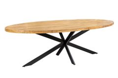 Massiver Esstisch GALAXIE 240cm braun Mangoholz oval schwarz Eisen Sterngestell