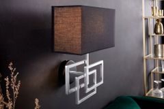 Moderne Wandleuchte ATLANTIS 44cm silber Stoffschirm schwarz Lampe