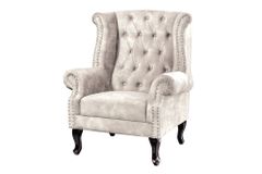 Design Ohrensessel CHESTERFIELD 105cm champagner beige Samt silber Ziernieten