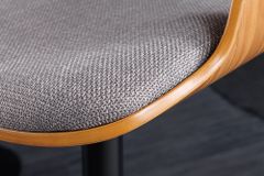 Retro Barhocker MANHATTAN grau Strukturstoff Eschenholz drehbar höhenverstellbar