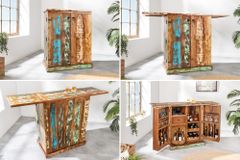 Einzigartiger Barschrank JAKARTA 100cm natur bunt recyceltes Massivholz aus Fischerbooten