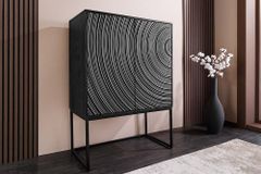 Design Highboard ORBIT 120cm schwarz Mangoholz mit 3D-Front Metall