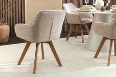 Design Stuhl LIVORNO beige Strukturstoff Massivholzbeine drehbar Auto-Return-Funktion