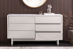 Design Sideboard SAVOY 150cm kaschmir weiß Marmor Keramik mit sechs Schubladen