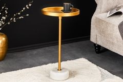 Runder Beistelltisch TRAYFUL 60cm gold Eisen weiß Marmorfuß handmade