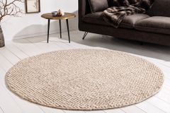 Design Teppich WOOL 150cm beige rund Wolle Handarbeit