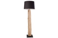 Handmade Stehlampe ROUSILIQUE 180cm schwarz Treibholzlampe Leinenschirm Baumstamm