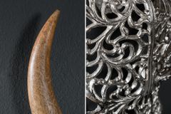 Extravagante Wanddekoration EXOTIC BULL 60cm silber Mangoholz Stierkopf