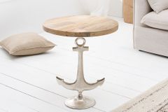 Maritimer Beistelltisch SEVEN SEAS 50cm silber Anker-Design rund Mangoholz Metall