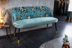 Design Bank PRÊT-À-PORTER türkis Samt florales Muster und goldene Fußkappen