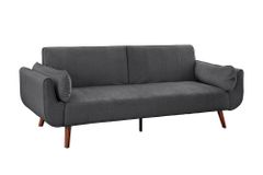 Design Schlafsofa DIVANI 220cm grau Samt 3-Sitzer mit Bettfunktion Walnuss-Füße