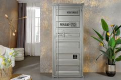 Design Aktenschrank GLOBETROTTER 180cm grau Eisen Container Upcycling Highboard