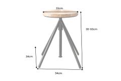 Höhenverstellbarer Hocker FACTORY 60cm natur Mangoholz Metall Sitzhocker