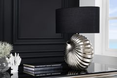 Design Tischlampe SHELL 60cm silber schwarz Metall Stoffschirm maritim