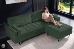 3er Sofa COZY VELVET 220cm grün Cord schwarze Füße mit goldener Kappe