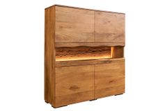 Massives Highboard GRAND 120cm braun Mangoholz mit LED-Beleuchtung