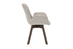 Drehbarer Design Stuhl BALTIC taupe Bouclé Tweed Soft Eiche Massivholz Walnuss