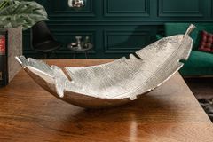 Design Deko Schale SILVER LEAF 65cm silber Blatt Design Metall Handarbeit