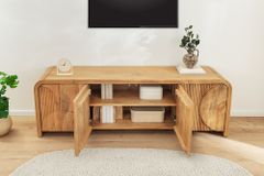 Massives TV-Board ART DECO 170cm cream finish beige Mangoholz abgerundet