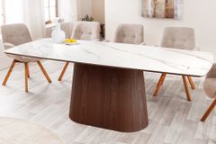Design Esstisch UNIQUE 200cm weiß Walnuss Keramik Marmor Säulenfuß