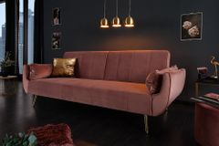 Retro Schlafsofa DIVANI 220cm altrosa Samt goldene Metallfüße 3-Sitzer mit Bettfunktion