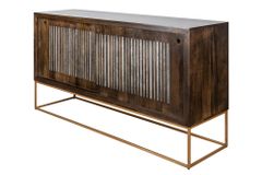 Massives Sideboard ONYX 160cm dunkelbraun gold Mangoholz Edelstein Achat Schiebetüren