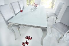 Design Esstisch MODERN BAROCK 200cm weiß Opalglas Tischplatte Edelstahl
