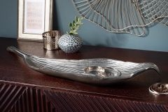 Handgefertigte Deko Schale ABSTRACT LEAF 65cm silber Aluminium