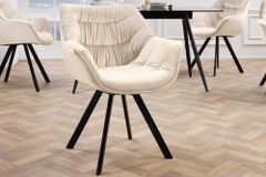 Drehbarer Stuhl THE DUTCH COMFORT champagner beige Samt schwarze Metallbeine