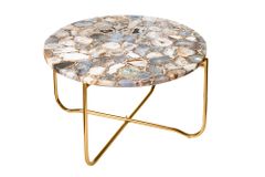Runder Couchtisch NOBLE 65cm Edelstein Achat abnehmbare Tischplatte goldenes Metallgestell
