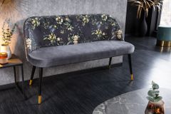 Design Bank PRÊT-À-PORTER grau Samt florales Muster und goldene Fußkappen