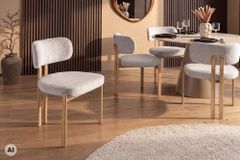 Design Stuhl BELLANO creme beige Chenille Cremona Metallgestell Eiche