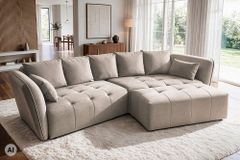 Moderner Hocker ROYAL 120cm greige Veloursstoff Federkern Sitzhocker