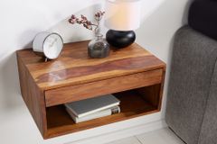 Hängender Nachttisch PURE 50cm braun Sheesham Massivholz stone finish Regal Schublade