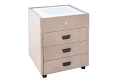 Quadratischer Nachttisch TOULOUSE 55cm beige Samt inkl. Beleuchtung und Schubladen
