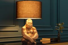 Design Tischlampe KONG 60cm gold Metall Affenlampe schwarzer Lampenschirm