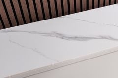 Design Highboard SAVOY 130cm kaschmir weiß Marmor Keramik mit Stauraum und 3D-Front