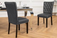 Chesterfield Stuhl CASTLE schwarz Kunstleder Gummiholz Ziernieten